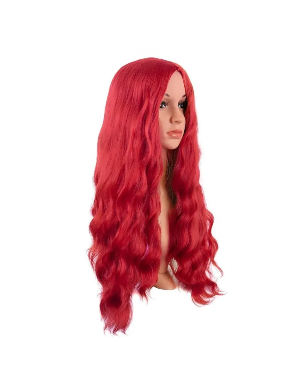Women's Bright Red 28 Inch Synthetic Fiber Long Middle Part Curly Cosplay Wigs